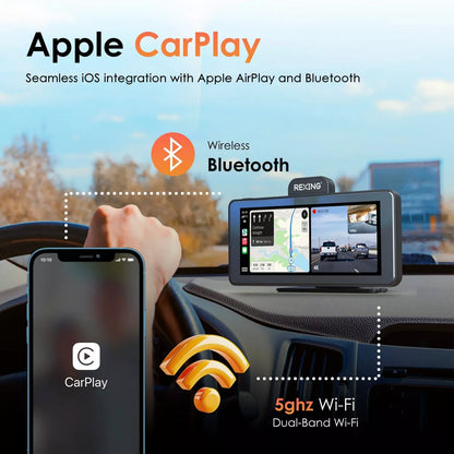 Rexing Wireless Apple Carplay & Android Auto Display with 4K Dash Cam: Vehicle Electronics Accessory