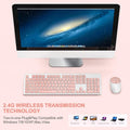 Wireless Keyboard Mouse Combo Pink Silent 24GHz USB Receiver