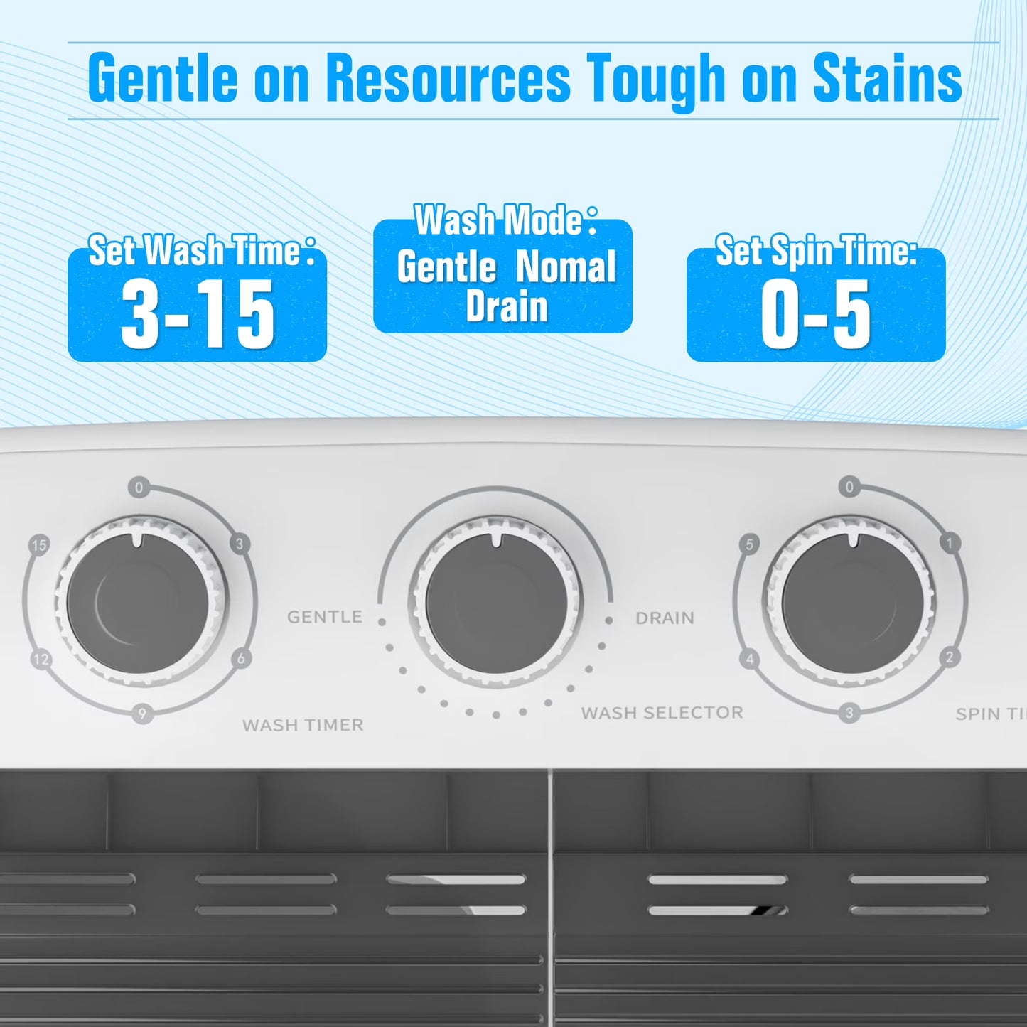16Lbs Portable Twin Tub Washer with Spin Dryer Washing Machine , Mini Compact Laundry Washer Machine with Drain Pump, Semi-Automatic Washer Combo, Apartments（Grey)