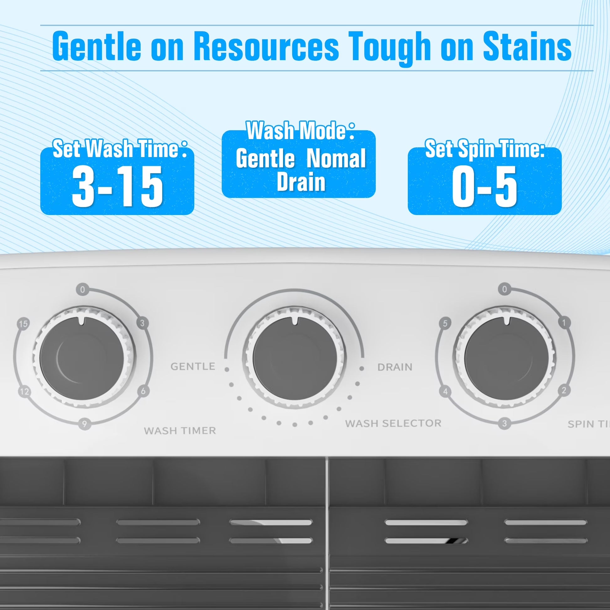 16Lbs Portable Twin Tub Washer with Spin Dryer Washing Machine , Mini Compact Laundry Washer Machine with Drain Pump, Semi-Automatic Washer Combo, Apartments（Grey)