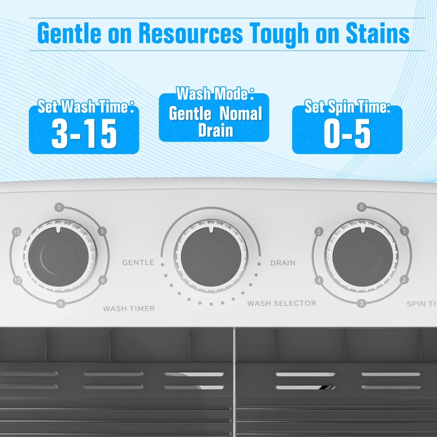 16L Portable Twin Tub Washer with Spin Dryer Machine