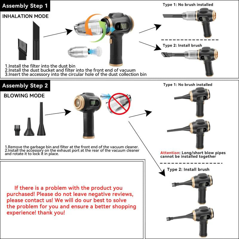 6 in 1 Portable Handheld Vacuum Cleaner With Display