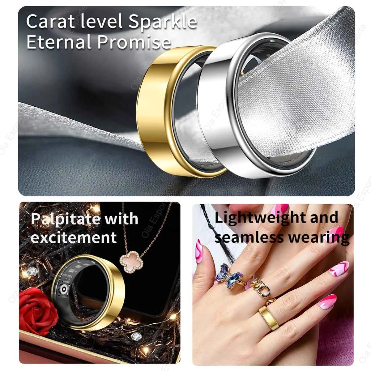 Smart Rings Steps Heart Rate Blood Oxygen Saturation Sleep Distance Calories IP68 Smart Ring Waterproof Multi-Sport Mode Tracker