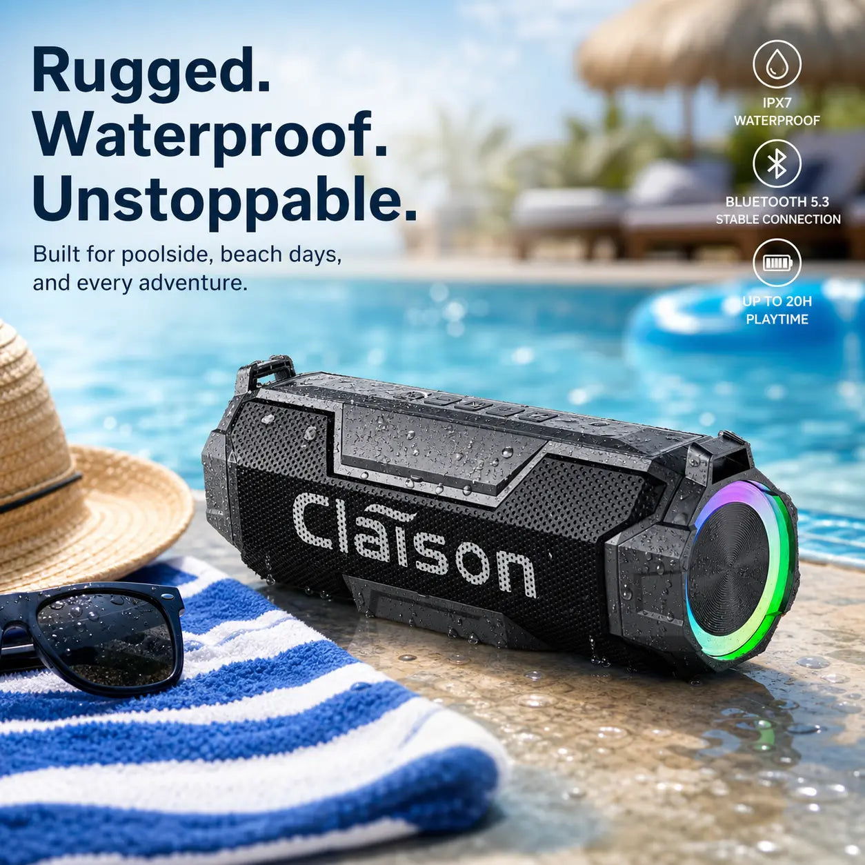 Portable Bluetooth Speaker, IPX6 Waterproof, 360° Surround Sound, 3600Mah Battery, RGB Ambient Light, Bluetooth 5.3, Shockproof for Camping, Gaming & Home Party, Ideal Holiday & Birthday Gift for Men & Women, Works with Ios & Android #