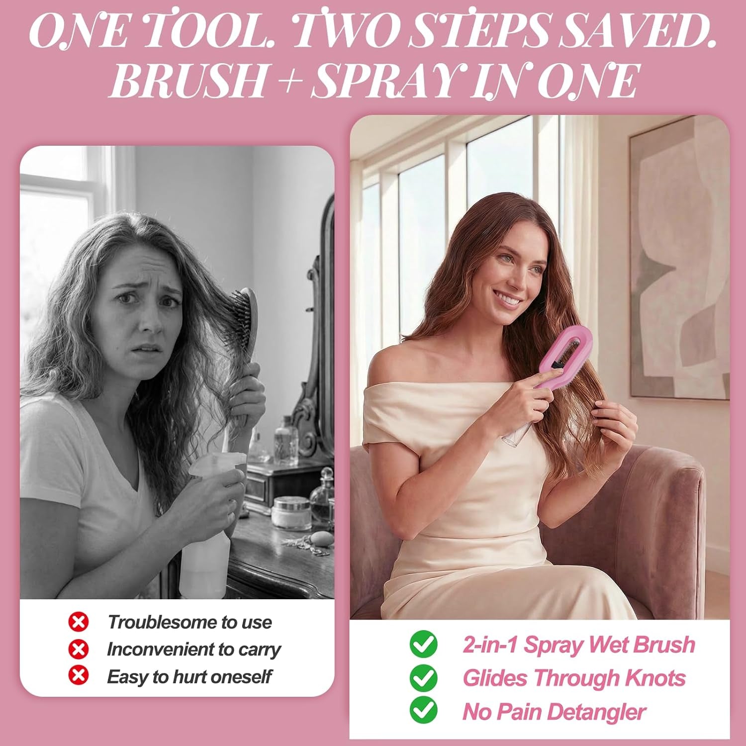 Curl Refresh Detangling Brush & Fine Mist Spray - Anti-Breakage & Frizz Control for Curly Hair - Perfect for Wet or Dry Styling - Travel Friendly (Pink)