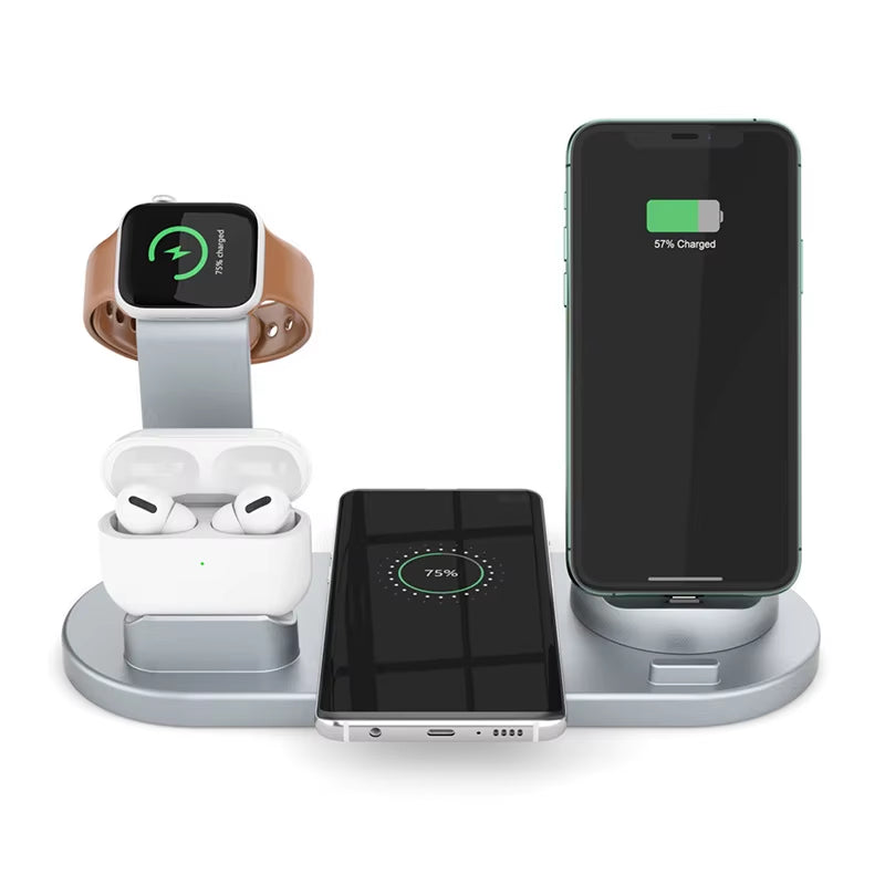 Tabletop QI 15W 4 6 in 1 Multi Function Wireless Charging Bracket Dock Station Induction Charger for Iphone Android Samsung