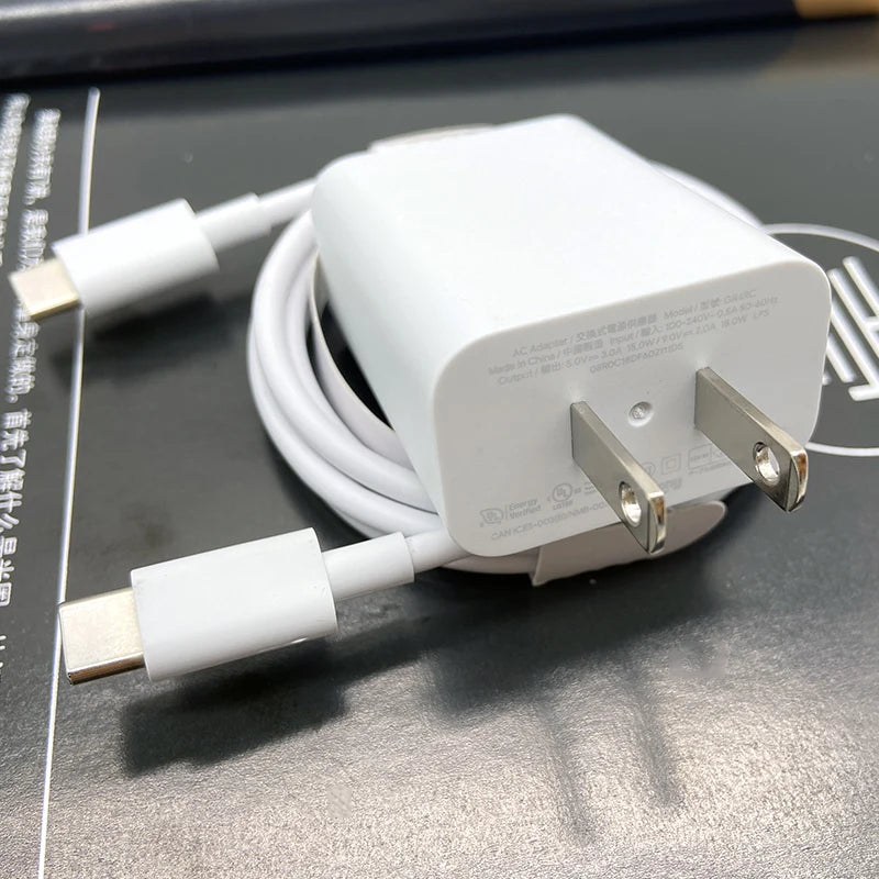 For Google Pixel 9 8 7 6 7 Pro 8A 7A 5A 6A 6XL 18W Fast Charger US Plug Quick Charge Power Adapter 100CM Usb C to Type C Cable