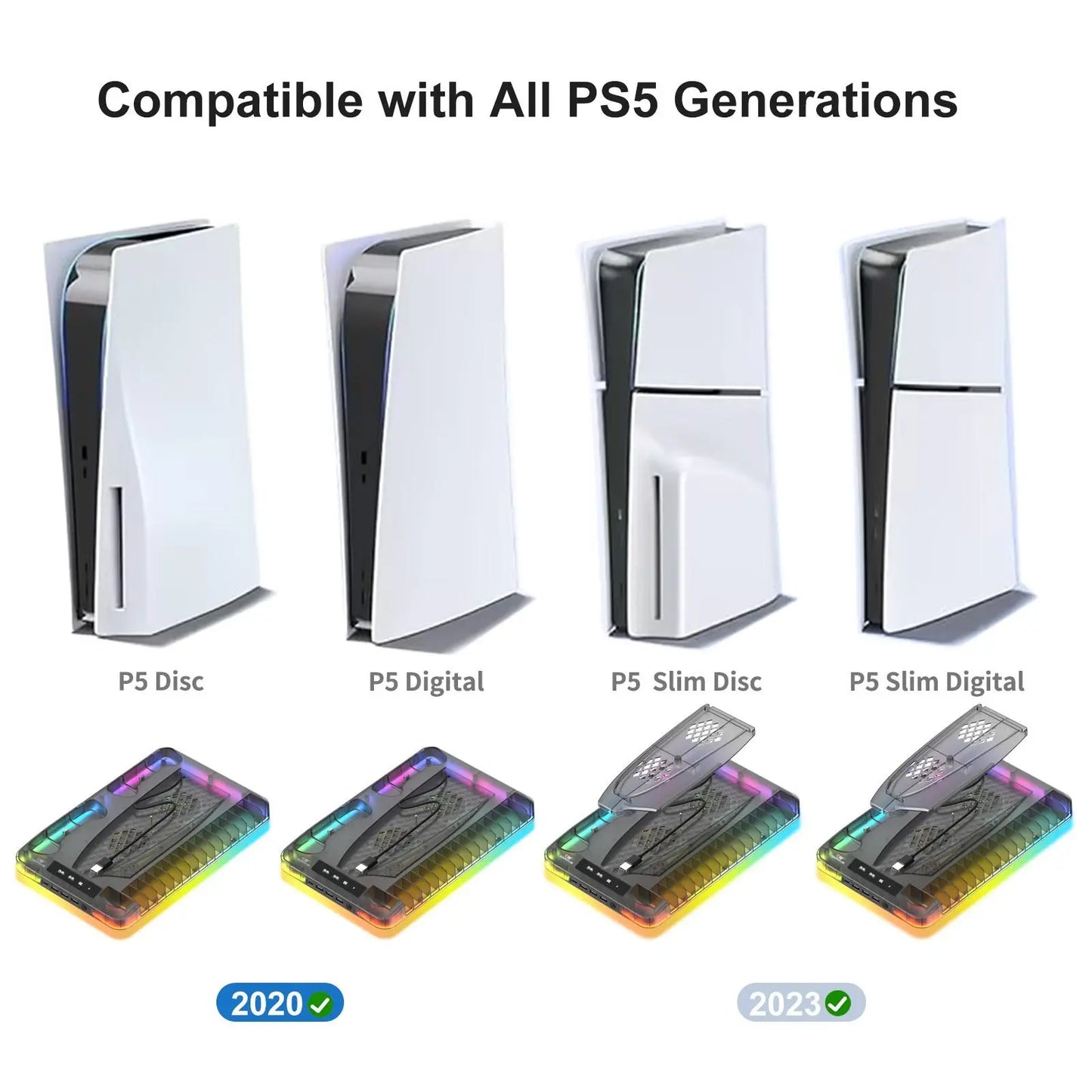 Charging Dock Vertical Cooling Stand Compatible with PS5/PS5 Slim Console for PS5 Controller Dual Charging Cooling Stand with Hook for Headphones， Essential Cooler for PS5 Consoles for a Better Gaming Experience