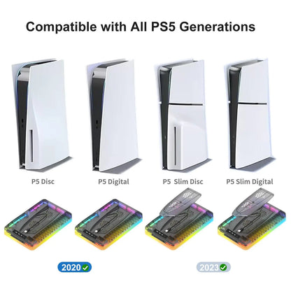 Charging Dock Vertical Cooling Stand Compatible with PS5/PS5 Slim Console for PS5 Controller Dual Charging Cooling Stand with Hook for Headphones， Essential Cooler for PS5 Consoles for a Better Gaming Experience