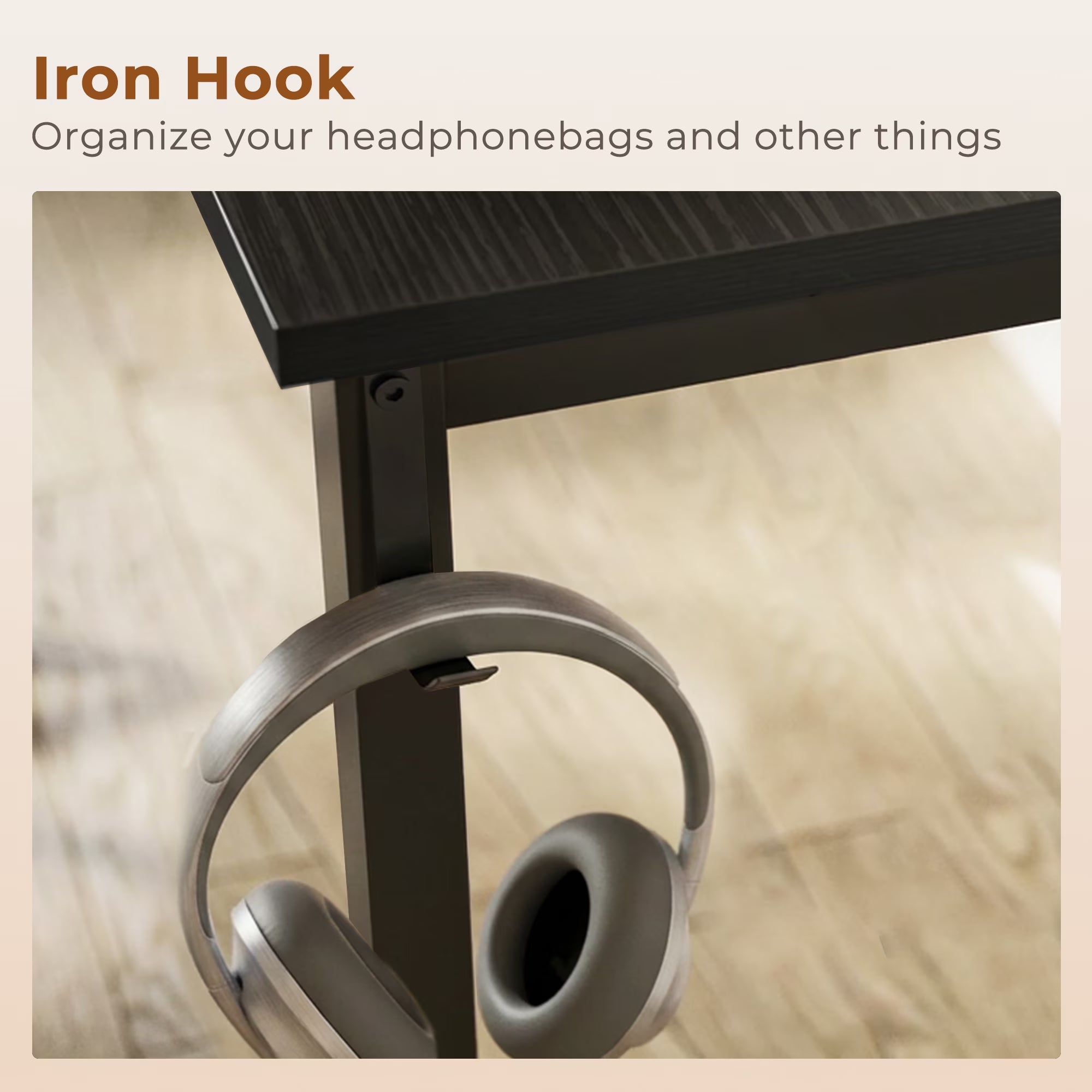 48 Inch Computer Desk, Home Office Writing Desk for Small Space, Modern Study Desk with Headphone Hook, Black