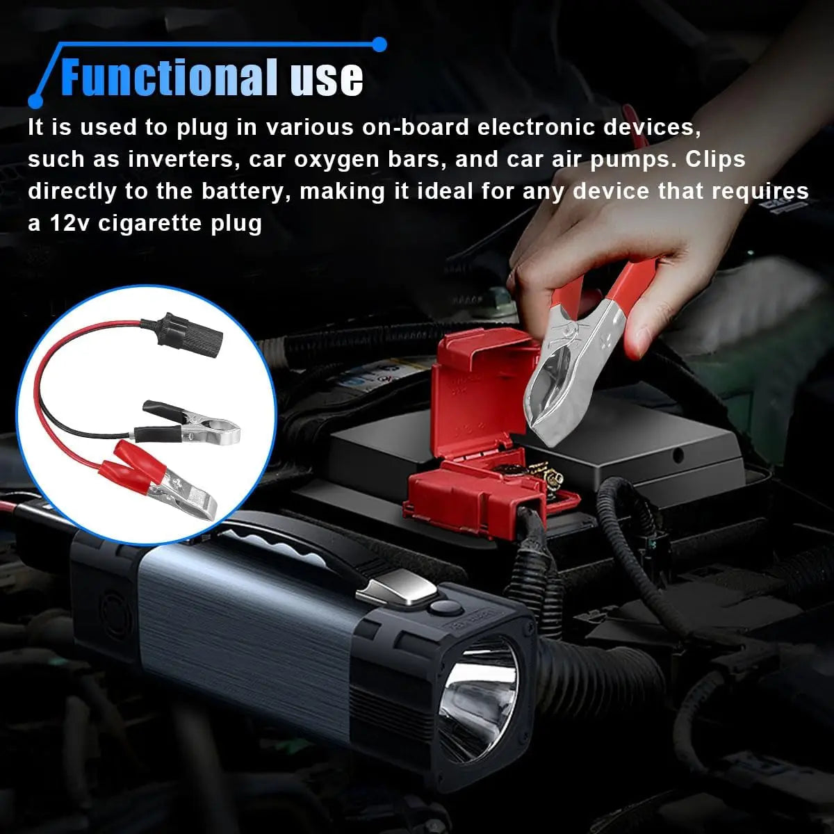 Cigarette Lighter Extension Cord, 12V Car Battery Clamp-On Extension Charge Cable, Cigarette Lighter Extension Cord