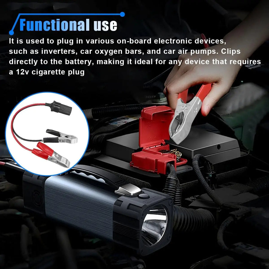 12V Car Battery Clamp Extension Cable with Cigarette Socket