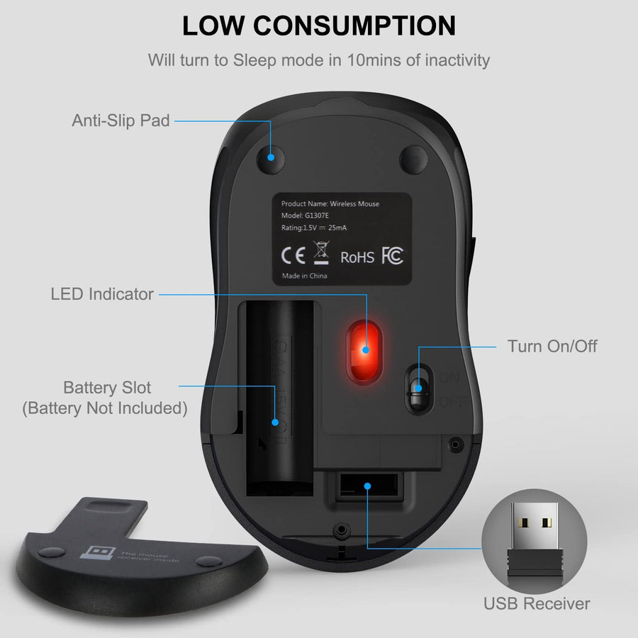 Wireless Computer Mouse 6 Button USB Receiver For PC Laptop