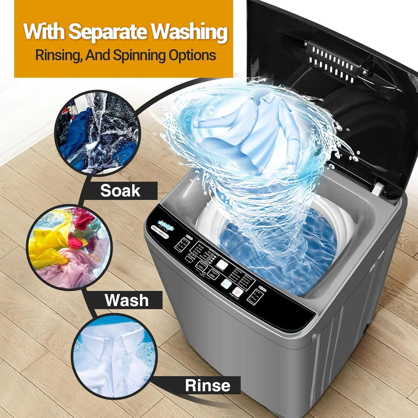 Portable Washing Machine 17.8 Lbs Full-Automatic Compact Washer Machine for Apartment, 10 Wash Program Small Portable Washer for Dorm, Apartment, Home, Grey