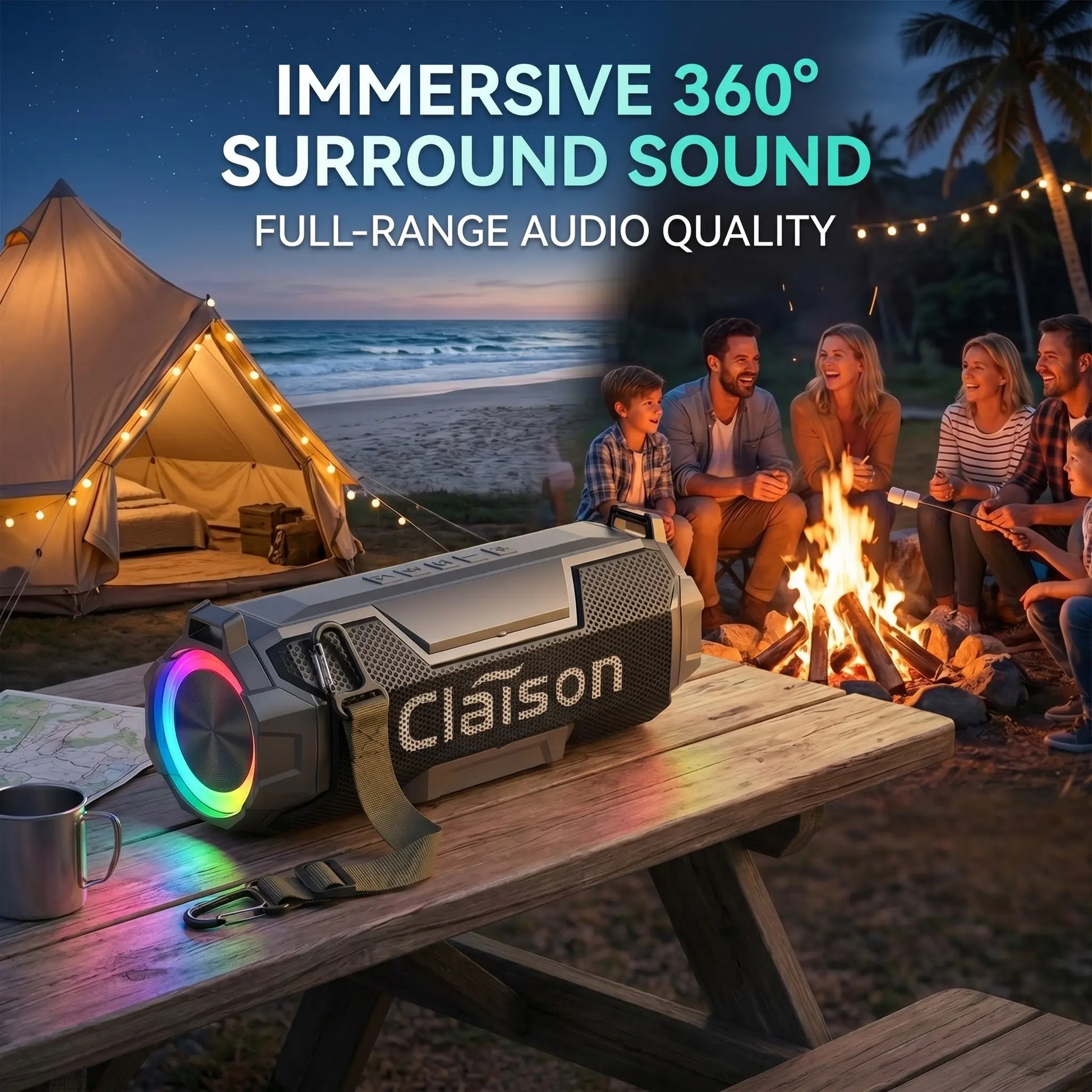 Portable Bluetooth Speaker, IPX6 Waterproof, 360° Surround Sound, 3600Mah Battery, RGB Ambient Light, Bluetooth 5.3, Shockproof for Camping, Gaming & Home Party, Ideal Holiday & Birthday Gift for Men & Women, Works with Ios & Android #