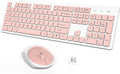 Wireless Keyboard Mouse Combo Pink Silent 24GHz USB Receiver