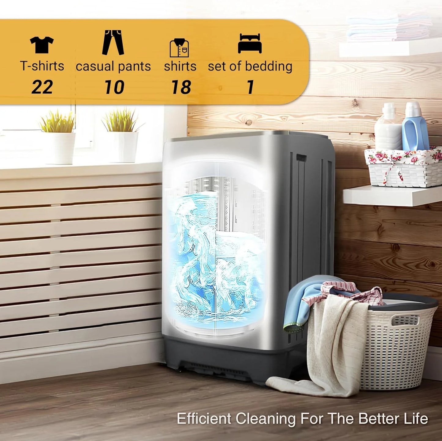 Portable Washing Machine 17.8 Lbs Full-Automatic Compact Washer Machine for Apartment, 10 Wash Program Small Portable Washer for Dorm, Apartment, Home, Grey