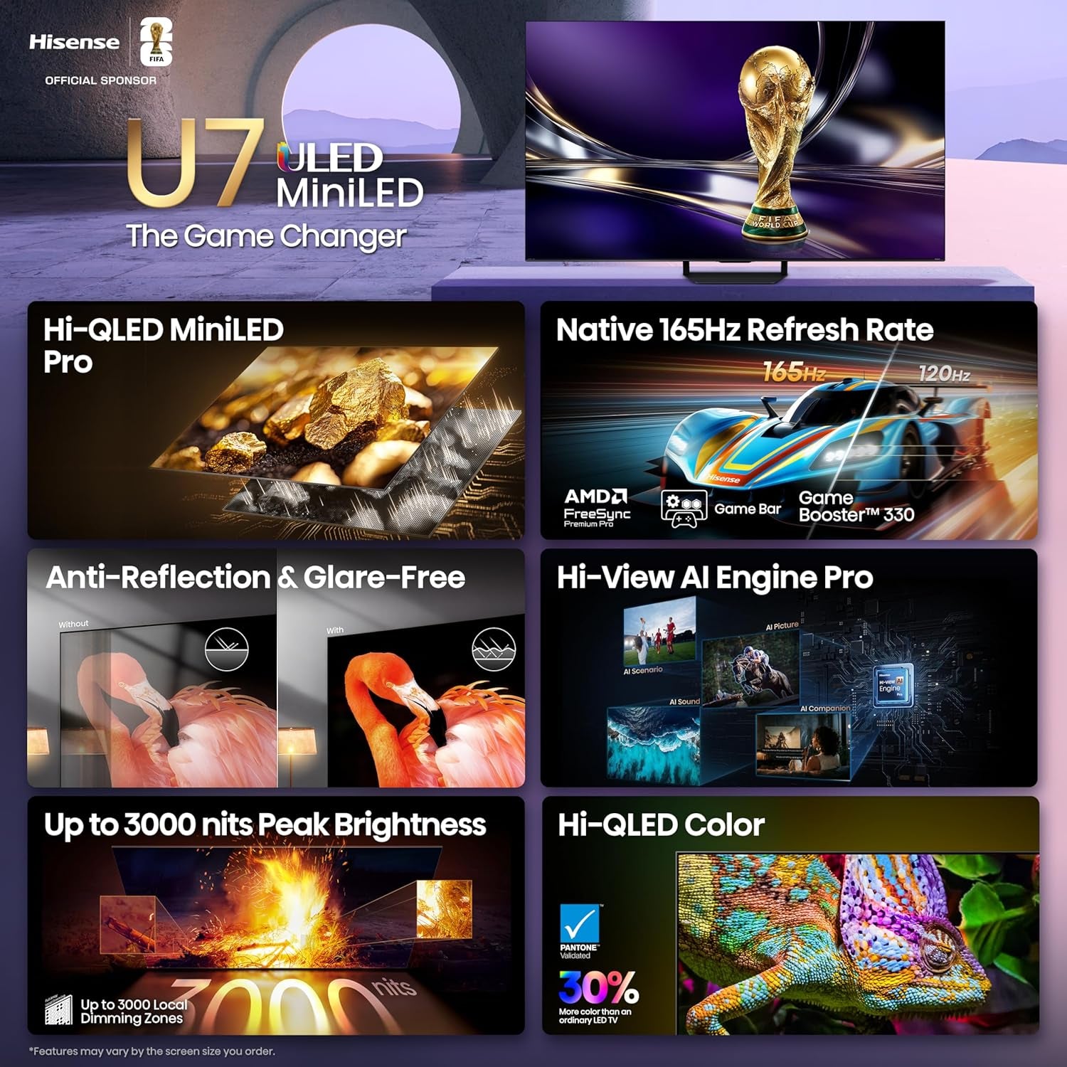 65" U7 Mini-Led ULED 4K UHD Best Premium Gaming HDR Smart Fire TV (65U7SF, 2026 New) - Hi-Qled, Native 165Hz, VRR 330, Dolby Vision IQ · Atmos, IMAX Enhanced, Anti-Reflection, 2.1.2 Ch, Alexa+