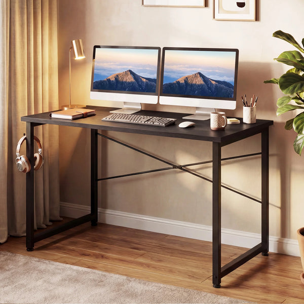 48 Inch Computer Desk, Home Office Writing Desk for Small Space, Modern Study Desk with Headphone Hook, Black
