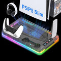 Charging Dock Vertical Cooling Stand Compatible with PS5/PS5 Slim Console for PS5 Controller Dual Charging Cooling Stand with Hook for Headphones， Essential Cooler for PS5 Consoles for a Better Gaming Experience