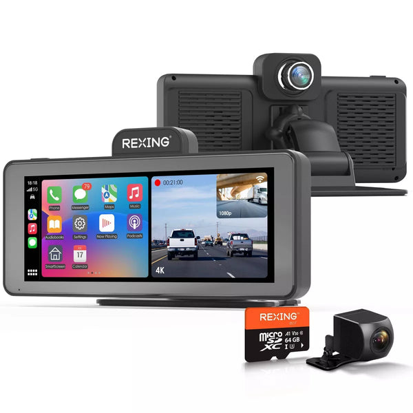 Wireless CarPlay Android Auto Display with 4K Dash Cam