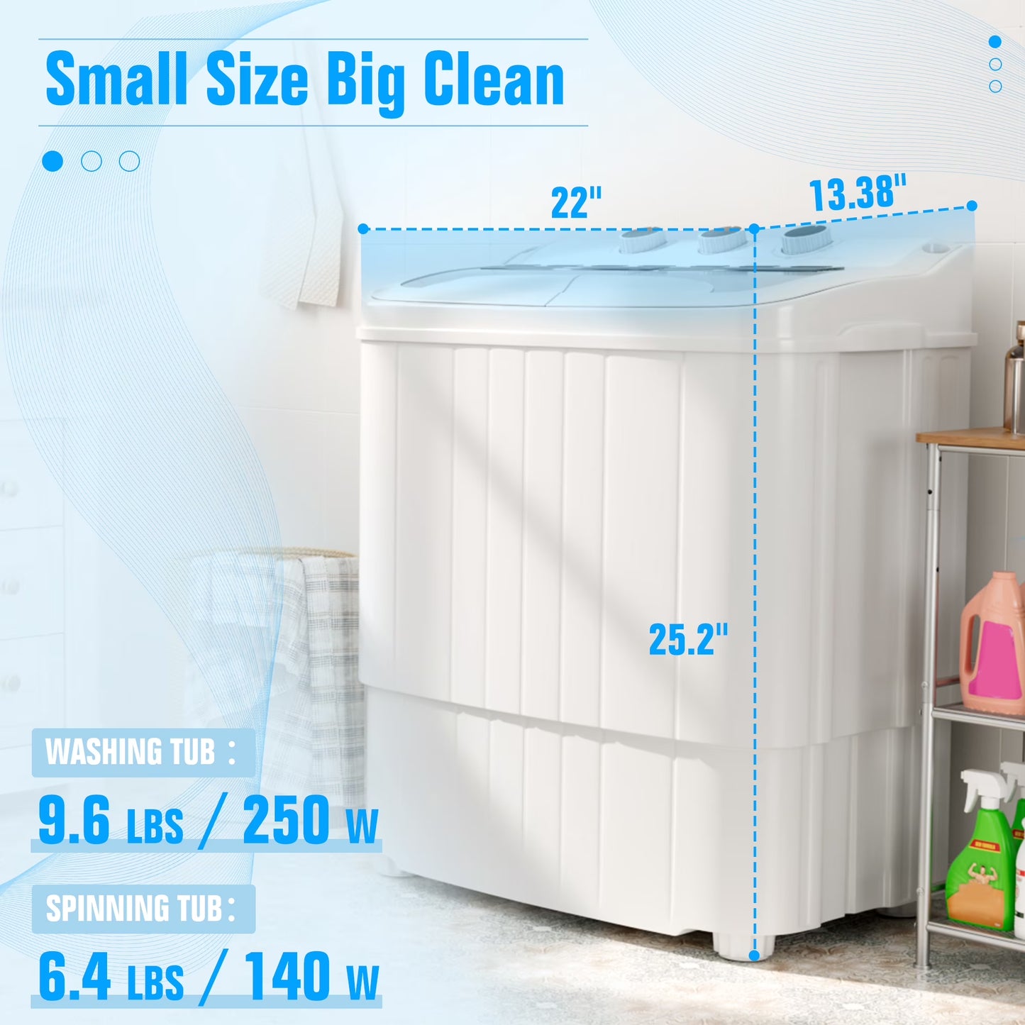 16Lbs Portable Twin Tub Washer with Spin Dryer Washing Machine , Mini Compact Laundry Washer Machine with Drain Pump, Semi-Automatic Washer Combo, Apartments（Grey)