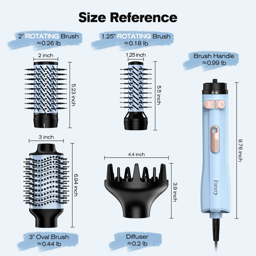 1000W Rotating Hot Air Brush Styler With Diffuser Set