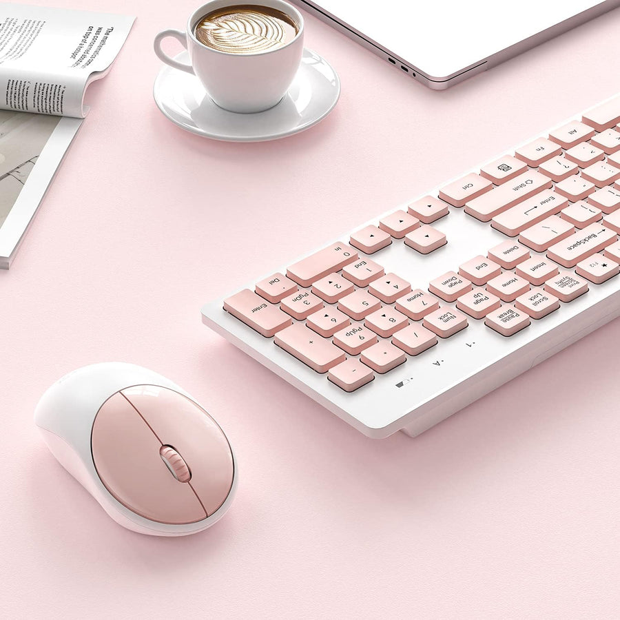Wireless Keyboard Mouse Combo Pink Silent 24GHz USB Receiver