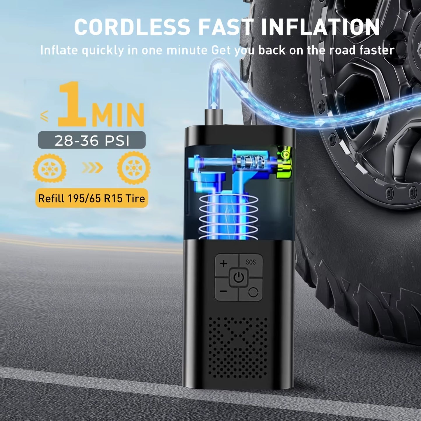 Portable Car Air Compressor 3X Faster 150PSI Cordless Tire Inflator Pump with Digital Gauge for Car Motorcycle Bike Air Pump