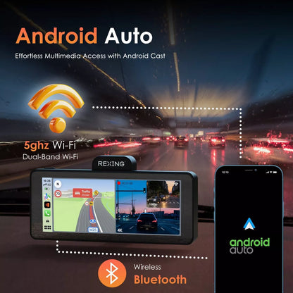 Rexing Wireless Apple Carplay & Android Auto Display with 4K Dash Cam: Vehicle Electronics Accessory