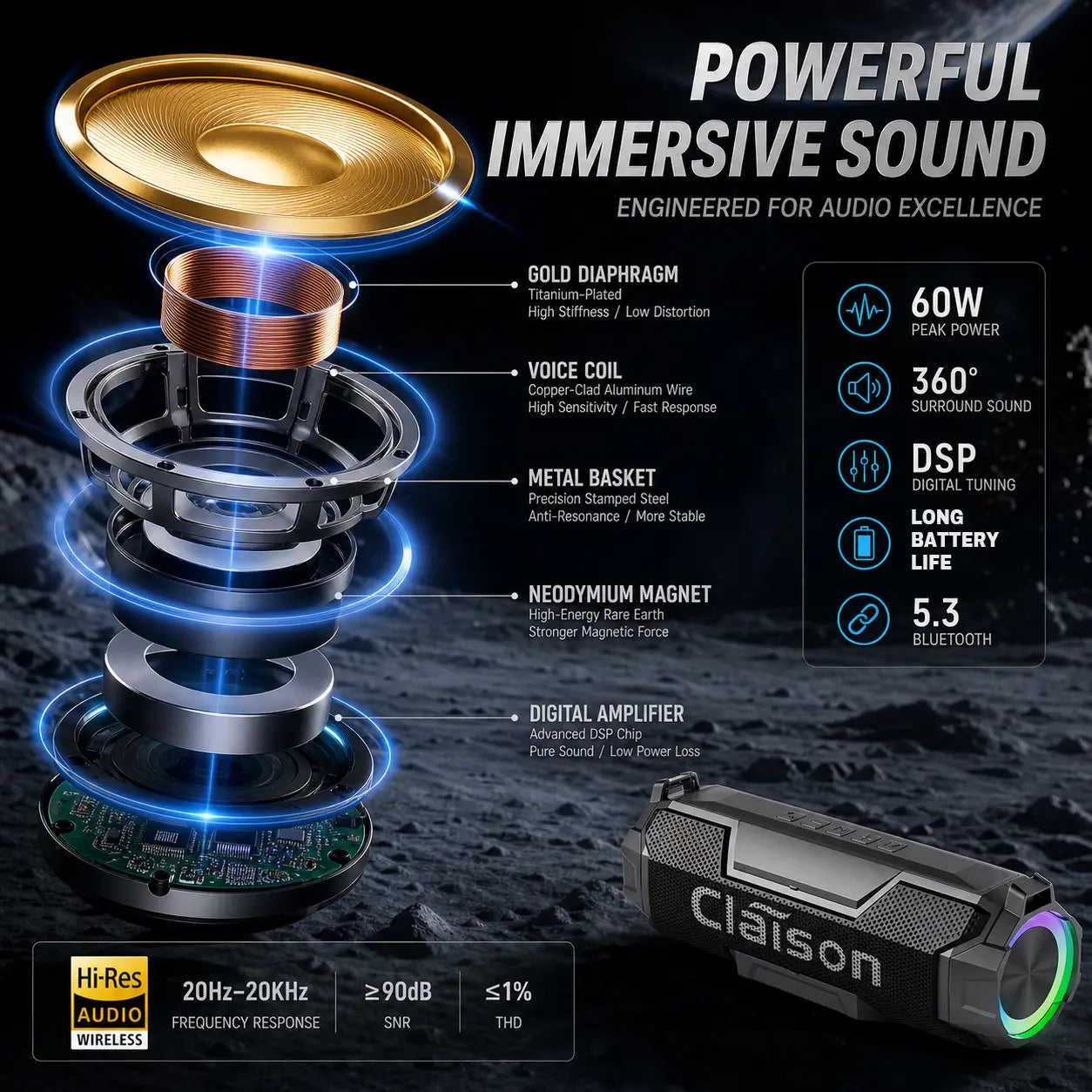 Portable Bluetooth Speaker, IPX6 Waterproof, 360° Surround Sound, 3600Mah Battery, RGB Ambient Light, Bluetooth 5.3, Shockproof for Camping, Gaming & Home Party, Ideal Holiday & Birthday Gift for Men & Women, Works with Ios & Android #