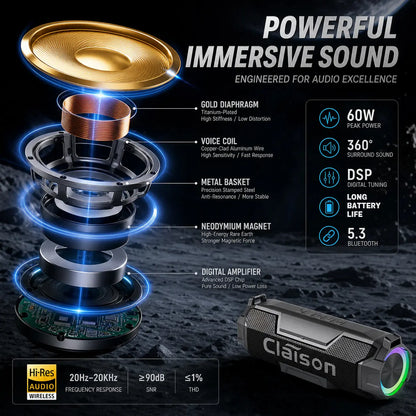 Portable Bluetooth Speaker, IPX6 Waterproof, 360° Surround Sound, 3600Mah Battery, RGB Ambient Light, Bluetooth 5.3, Shockproof for Camping, Gaming & Home Party, Ideal Holiday & Birthday Gift for Men & Women, Works with Ios & Android #