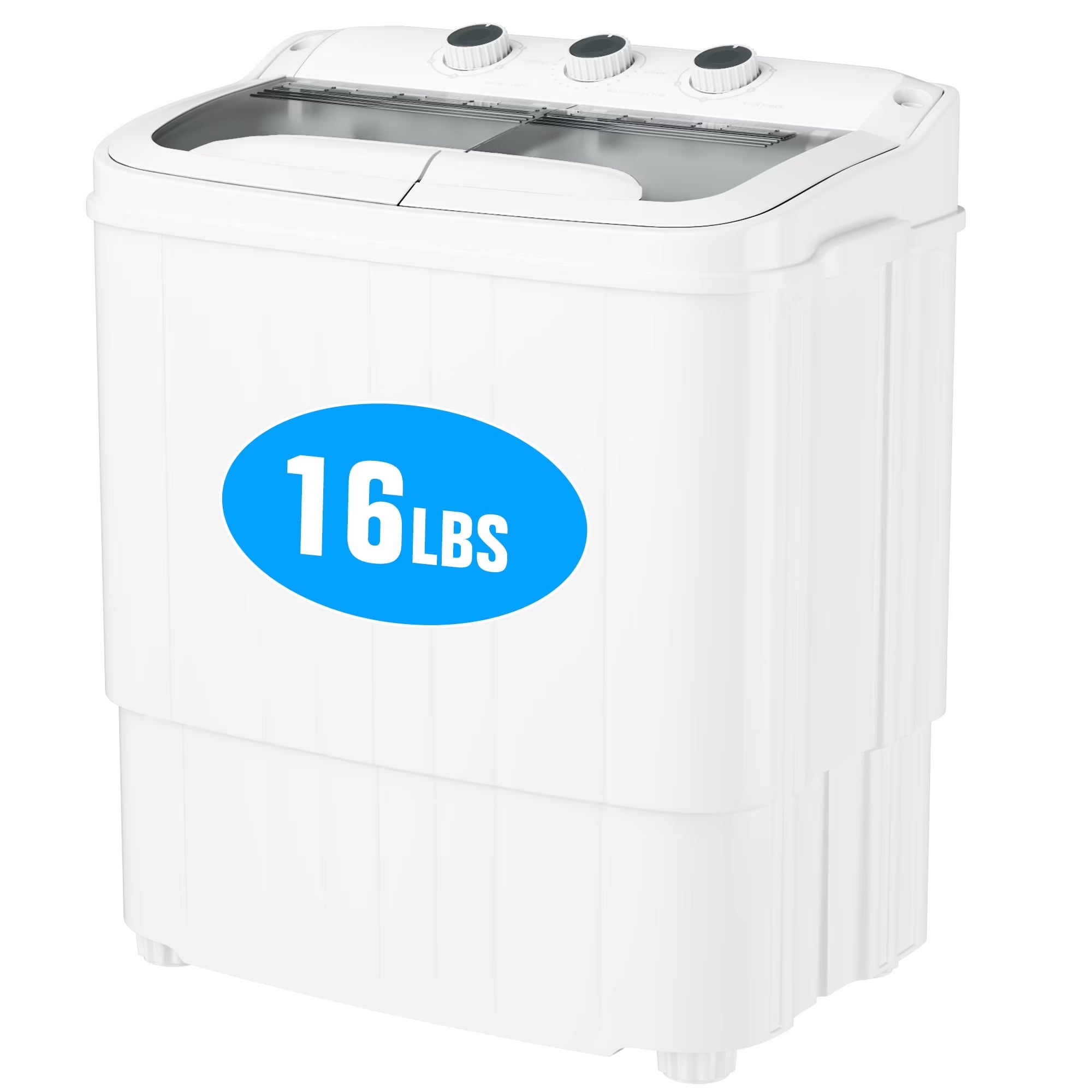 16Lbs Portable Twin Tub Washer with Spin Dryer Washing Machine , Mini Compact Laundry Washer Machine with Drain Pump, Semi-Automatic Washer Combo, Apartments（Grey)