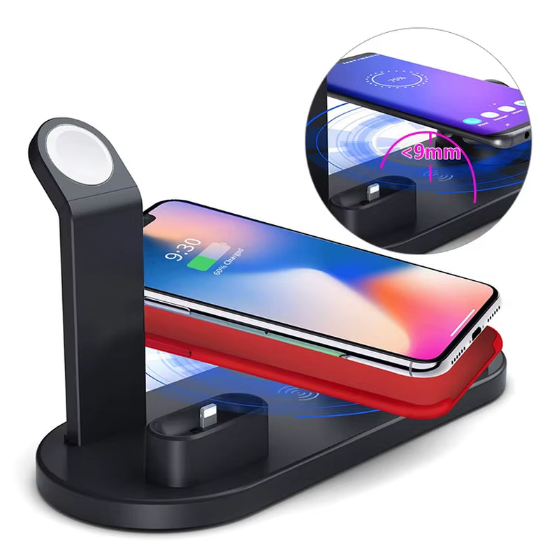 Tabletop QI 15W 4 6 in 1 Multi Function Wireless Charging Bracket Dock Station Induction Charger for Iphone Android Samsung