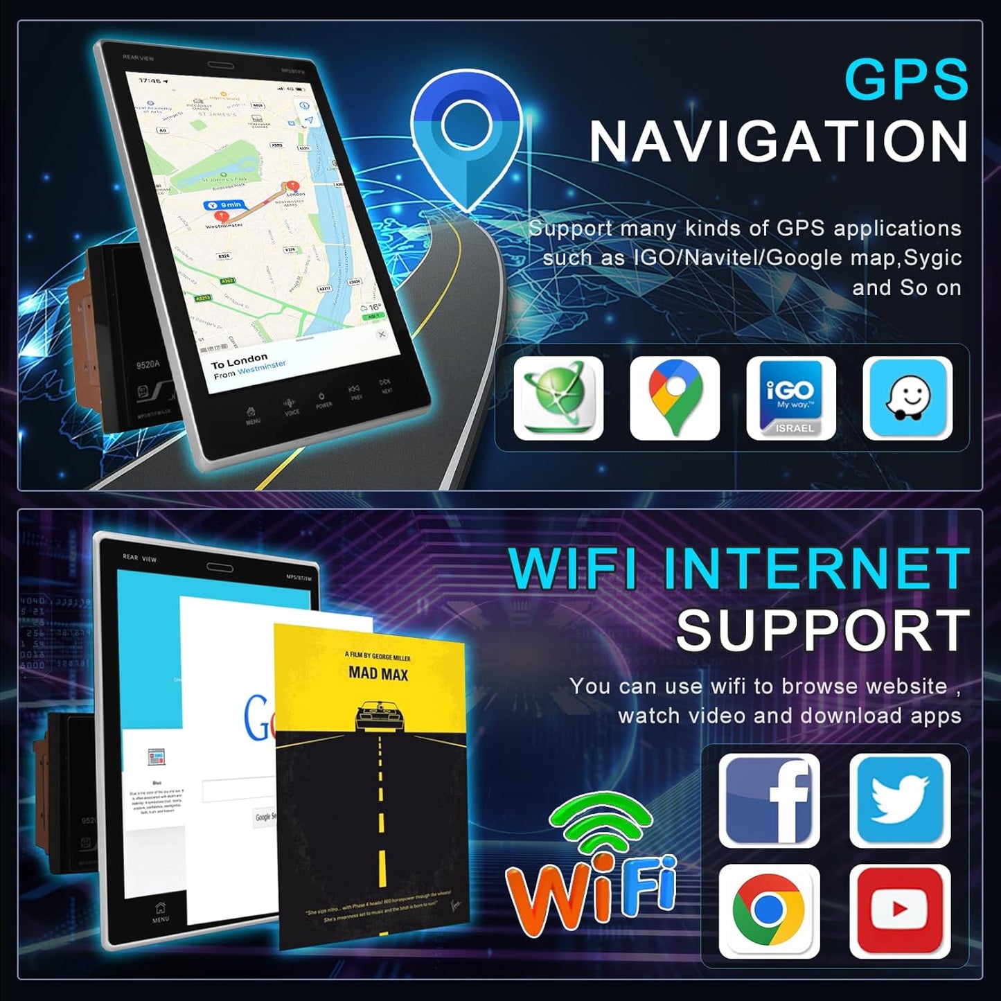 2G+32G Android 13 Double Din Car Stereo Car Radio with Bluetooth, GPS Navigation Wifi, 9.5'' Vertical Touchscreen FM Ios/Android Mirror Link USB Split Screen + Backup Camera