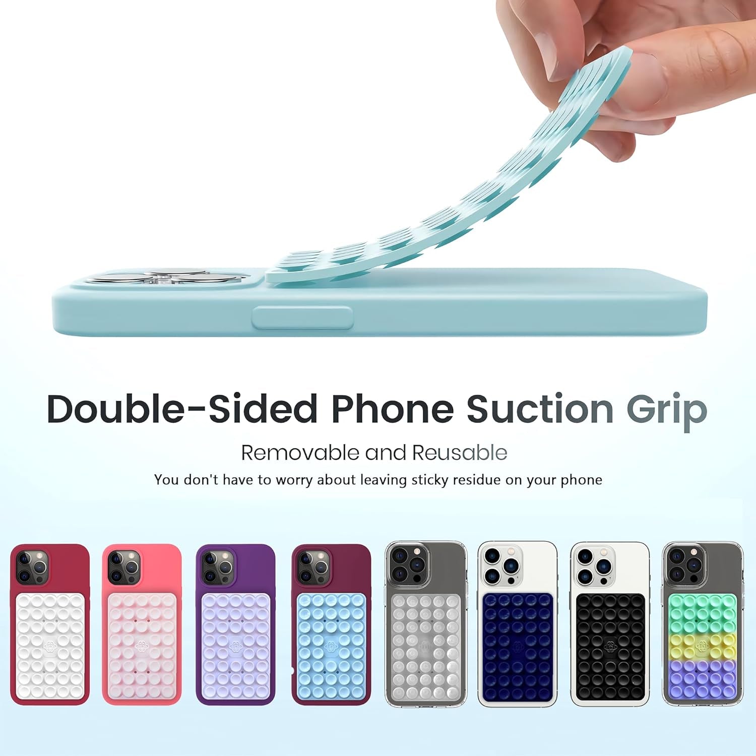 Silicone Double-Sided Suction Phone Case Detachable Mount, Car Dashboard Phone Holder, Fidget Sticky Grip Phone Accessories, Hands-Free Trending Stuff Stand for Asmr/Tiktok/Gym/Cooking Creator(White)