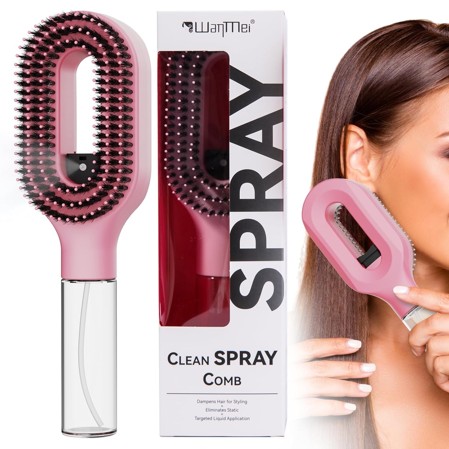 Curl Refresh Detangling Brush & Fine Mist Spray - Anti-Breakage & Frizz Control for Curly Hair - Perfect for Wet or Dry Styling - Travel Friendly (Pink)