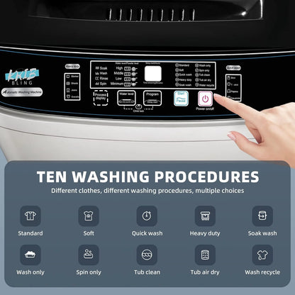 Portable Washing Machine 17.8 Lbs Full-Automatic Compact Washer Machine for Apartment, 10 Wash Program Small Portable Washer for Dorm, Apartment, Home, Grey
