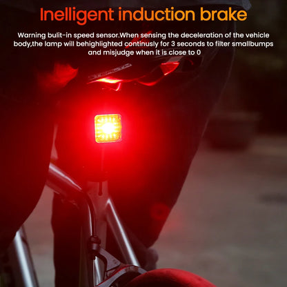 WT06 Smart Bicycle Brake Light Tail Rearlight 120 Lumen IP66 Waterproof Headlight and Tail Light Sets 5 Gear Mode USB Charge