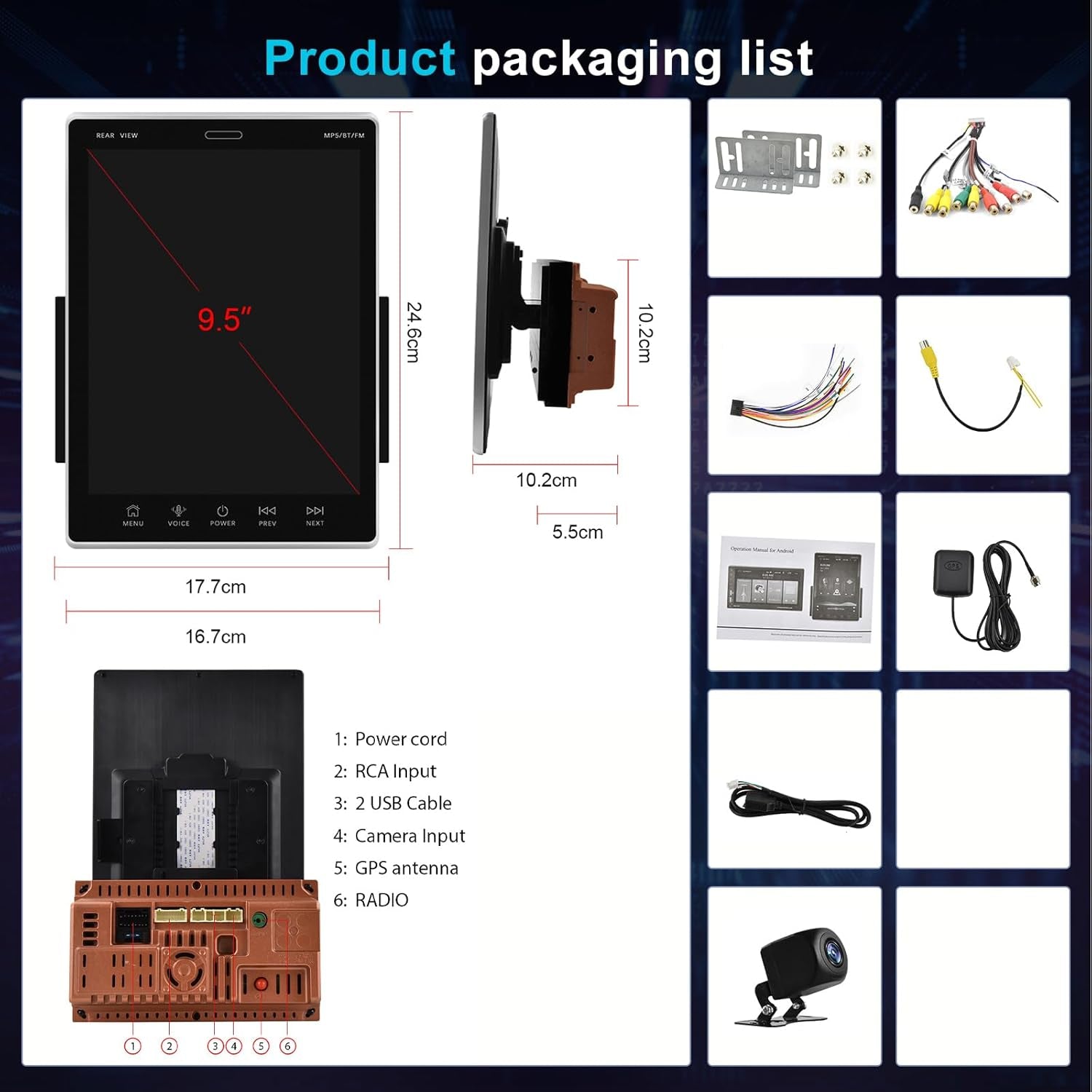 2G+32G Android 13 Double Din Car Stereo Car Radio with Bluetooth, GPS Navigation Wifi, 9.5'' Vertical Touchscreen FM Ios/Android Mirror Link USB Split Screen + Backup Camera