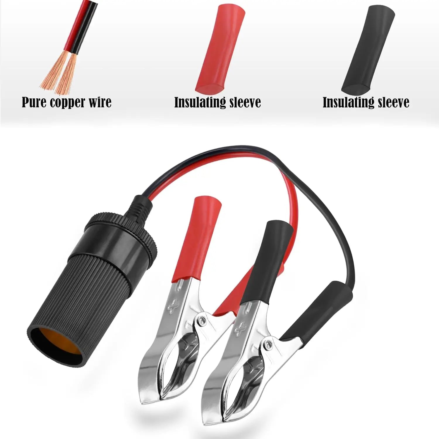 Cigarette Lighter Extension Cord, 12V Car Battery Clamp-On Extension Charge Cable, Cigarette Lighter Extension Cord