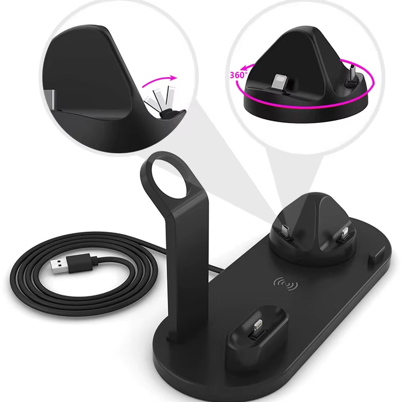 Tabletop QI 15W 4 6 in 1 Multi Function Wireless Charging Bracket Dock Station Induction Charger for Iphone Android Samsung