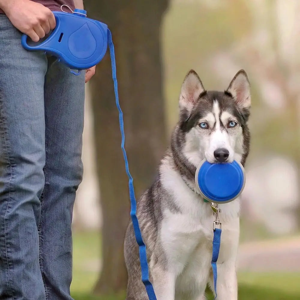 Introducing the Ultimate Detachable Retractable Dog Leash with Built-in Water Bottle and Bowl – Perfect for Outdoor Adventures!