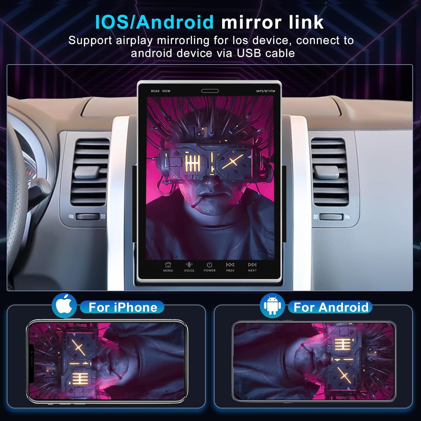 2G+32G Android 13 Double Din Car Stereo Car Radio with Bluetooth, GPS Navigation Wifi, 9.5'' Vertical Touchscreen FM Ios/Android Mirror Link USB Split Screen + Backup Camera