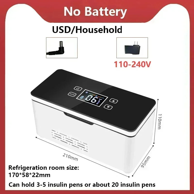 5V 110V-240V Portable Insulin Refrigerator Mini Home 0-18℃ Refrigeration USB Plug in Small Refrigerator without Battery