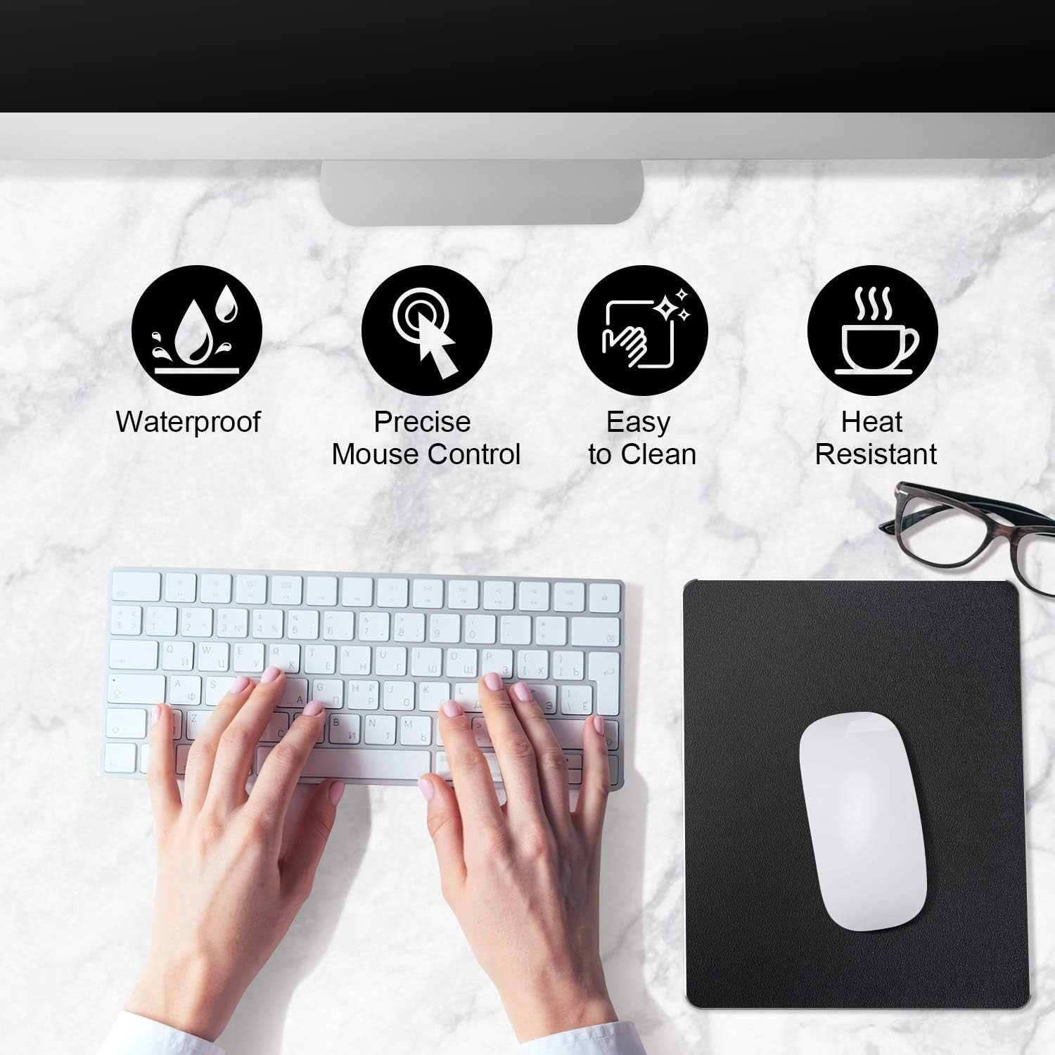 Mouse Pad, Grey Hard Metal Aluminum Mouse Pad, Premium Dual-Side Waterproof Fast and Accurate Control Mousepad for Office, Home and Gaming, Small Size, 9"×7"
